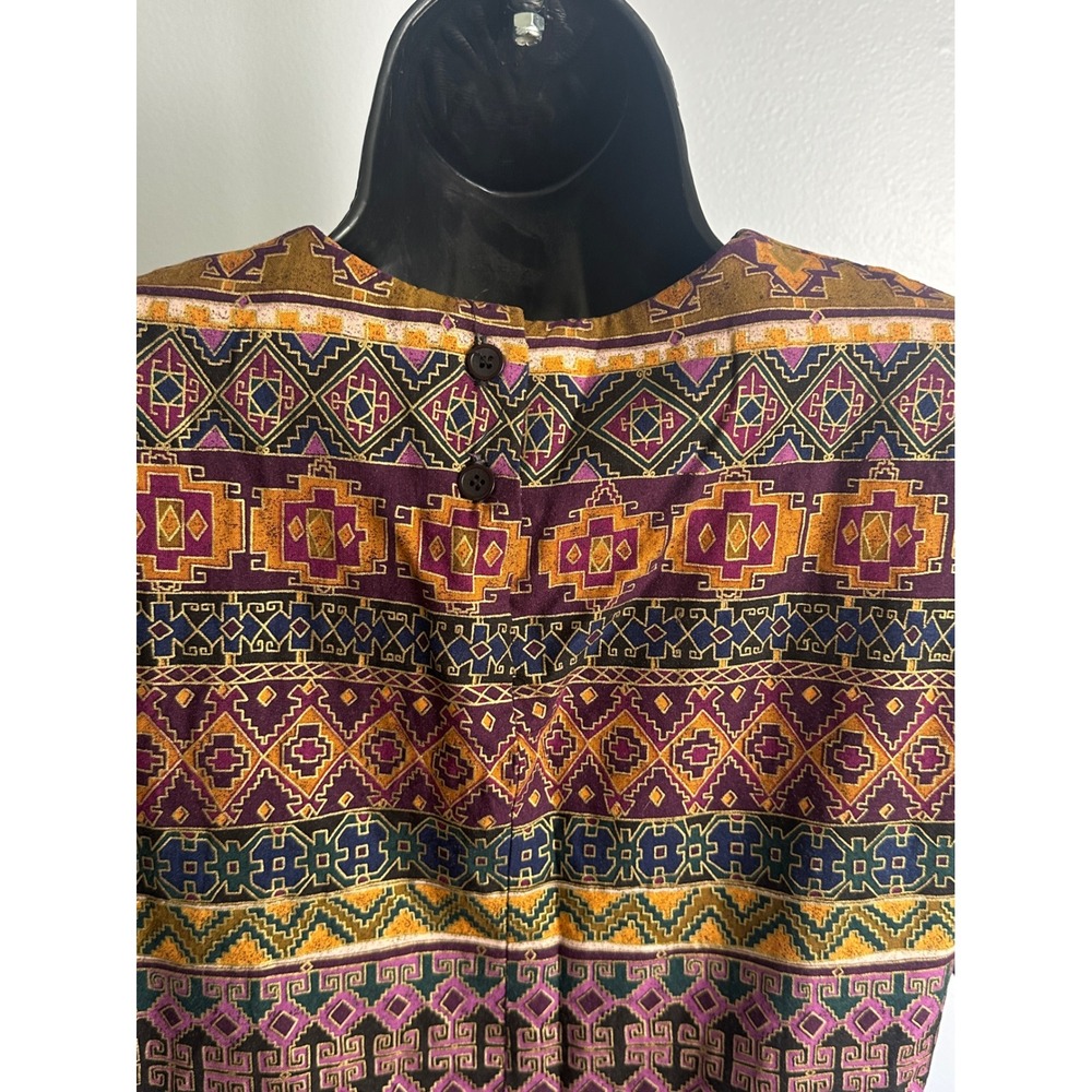 Vintage 90s Lee Winter Petites Rayon Top Tribal Aztec Geo Print Size‎ S Petite - Picture 6 of 6